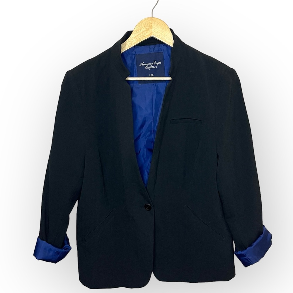 New American Eagle Outfitters Black Blazer Minimalist Academia Old Money Large
